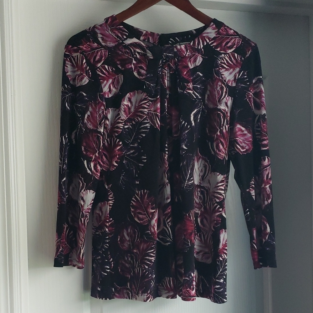 Karl Lagerfeld Black and Pink Floral Blouse